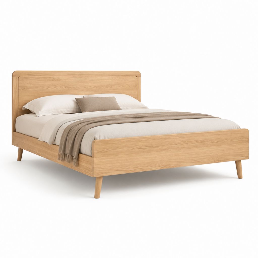 Letto matrimoniale in rovere naturale con struttura rettangolare 160 x 200 cm