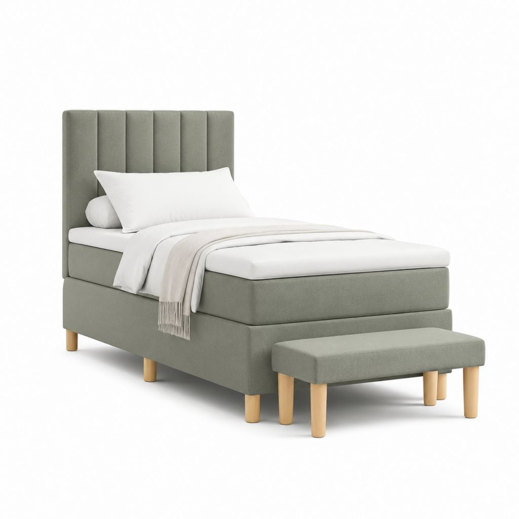Letto singolo imbottito rettangolare verde salvia in poliestere 90 x 200 cm con panca