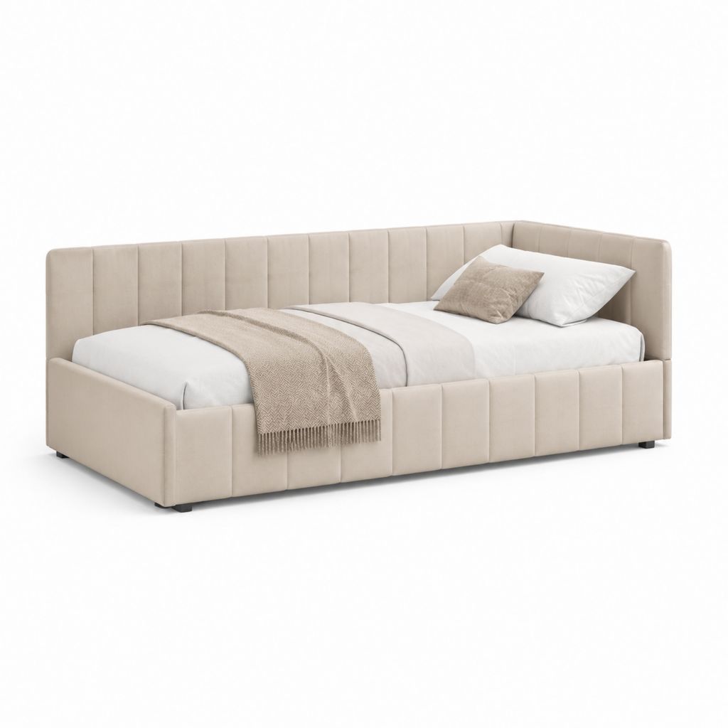 Letto matrimoniale imbottito beige in velluto di poliestere 160 x 200 cm