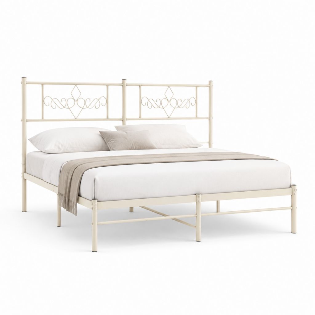 Letto matrimoniale in ferro avorio con struttura 160 x 200 cm