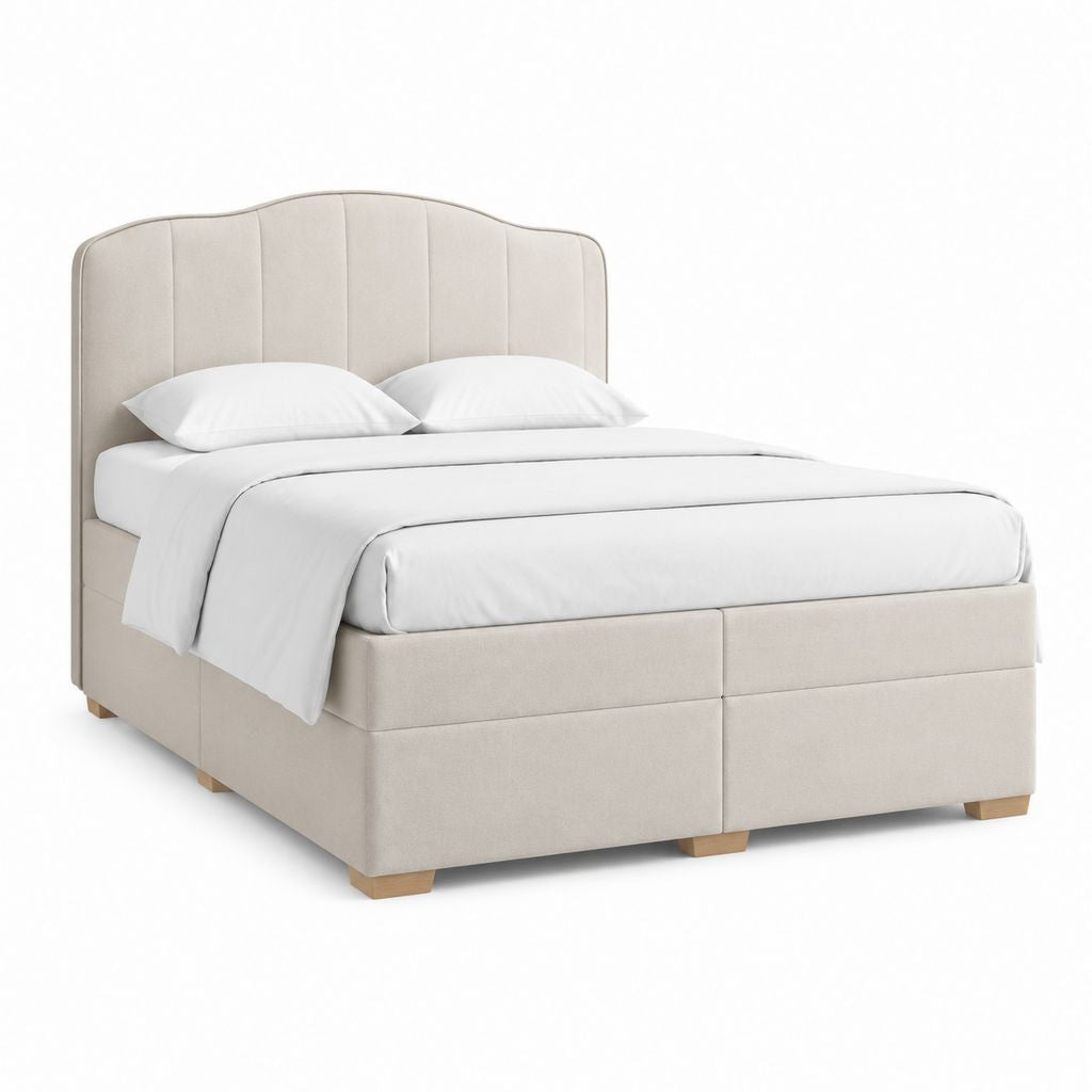 Letto matrimoniale imbottito beige in poliestere con testiera sagomata 176 x 215 x 120 cm per materasso 160 x 200 cm