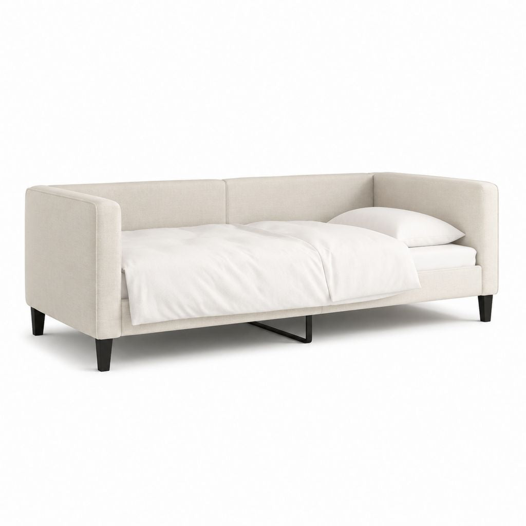 Letto divano singolo beige in poliestere rettangolare 207 x 96 x 78 cm