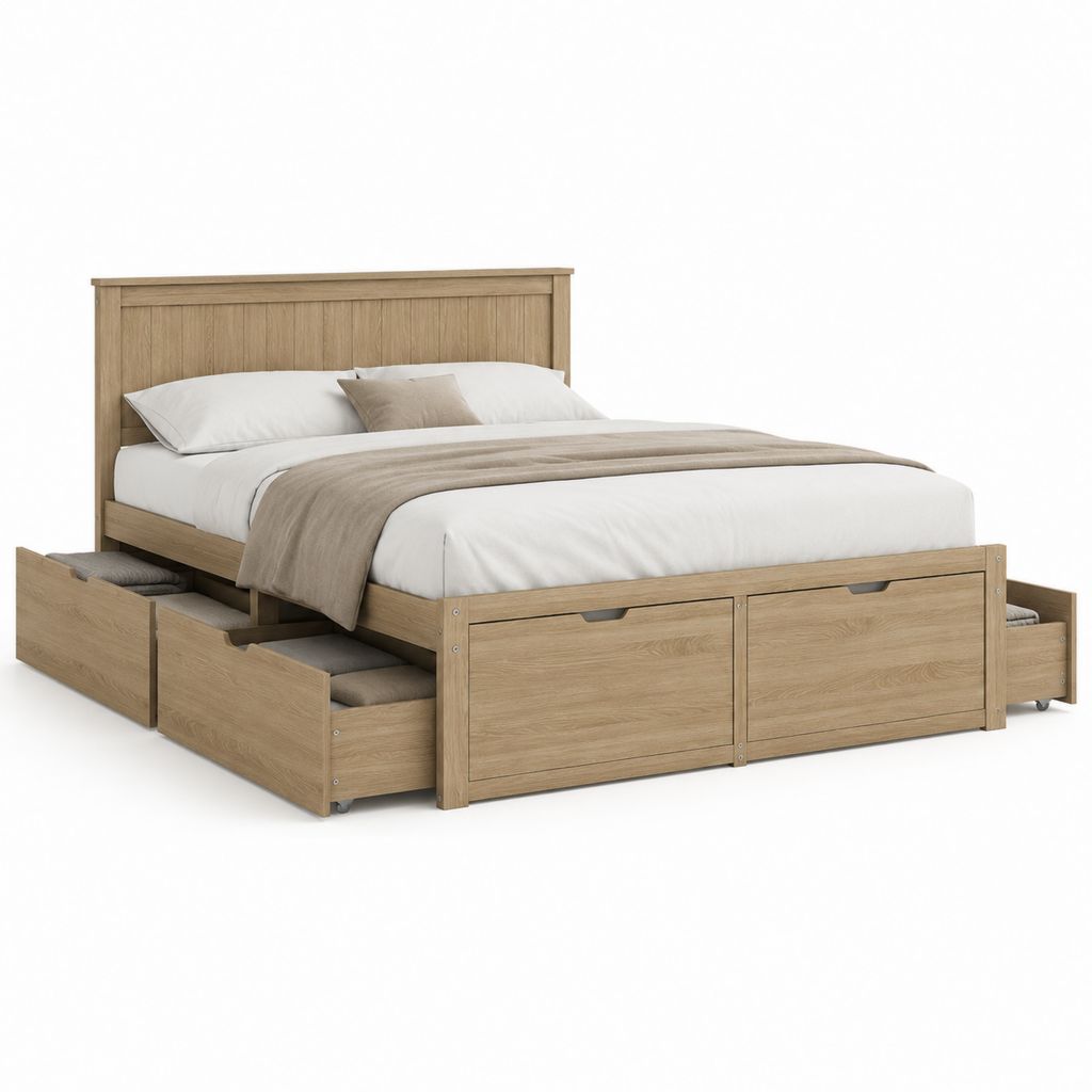 Letto matrimoniale contenitore rovere chiaro in truciolare nobilitato 160 x 200 cm