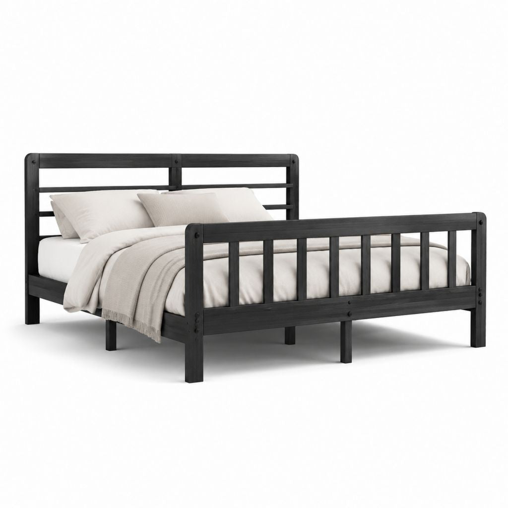 Letto matrimoniale nero in legno massello di pino 160 x 200 cm