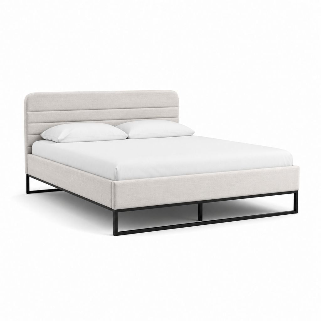 Letto matrimoniale imbottito beige in poliestere rettangolare 160 x 200 cm