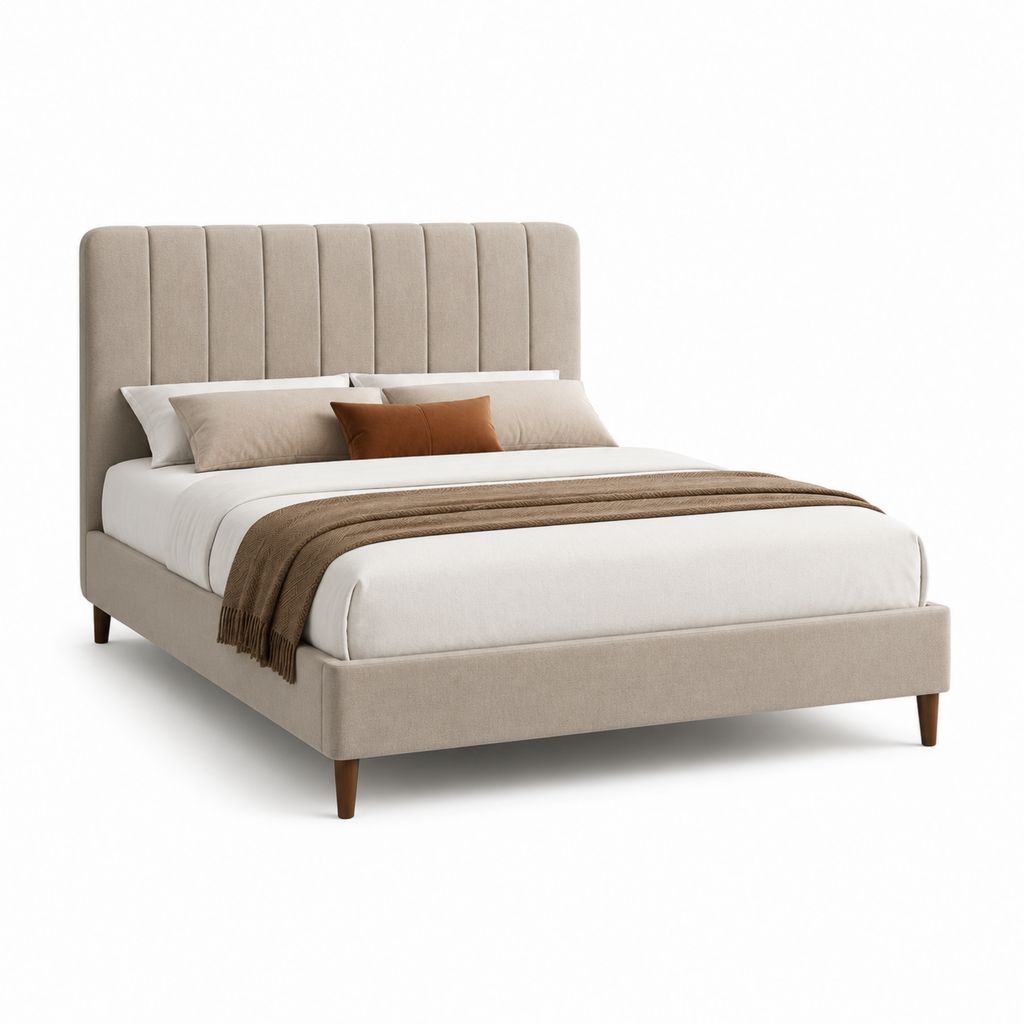 Letto matrimoniale imbottito beige in poliestere rettangolare 160 x 200 cm