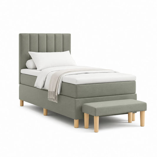 Letto singolo imbottito rettangolare verde salvia in poliestere 90 x 200 cm con panca