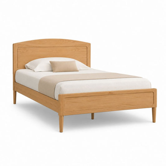 Letto matrimoniale in rovere naturale con testiera arcuata 160 x 200 cm