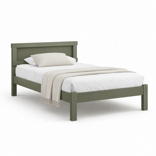 Letto matrimoniale rettangolare verde oliva in legno massello 140 x 200 cm