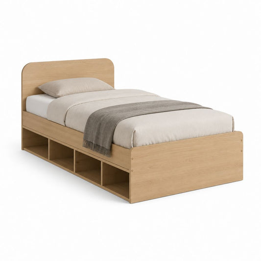 Letto singolo con contenitore rovere chiaro in pannello MDF 90 x 190 cm
