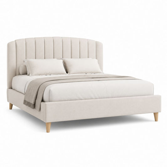 Letto matrimoniale imbottito beige in poliestere con testiera curva 160 x 200 cm