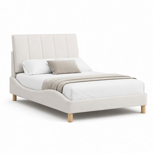 Letto matrimoniale imbottito crema in poliestere con testiera alta 160 x 200 cm