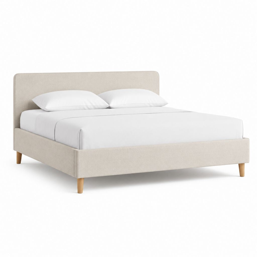Letto matrimoniale beige rivestito in poliestere rettangolare 166 x 216 x 100 cm per materasso 160 x 200 cm