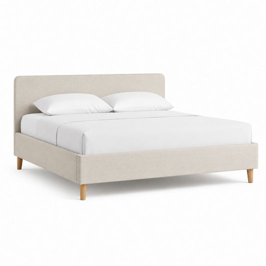 Letto matrimoniale beige rivestito in poliestere rettangolare 166 x 216 x 100 cm per materasso 160 x 200 cm