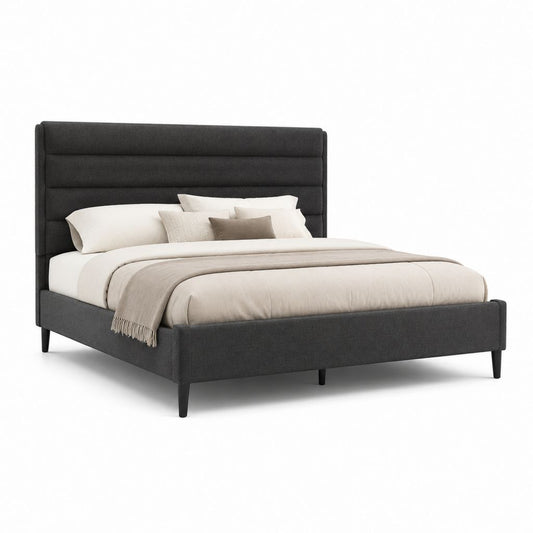 Letto matrimoniale con testiera imbottita grigio scuro in poliestere rettangolare 170 x 215 x 120 cm per materasso 160 x 200 cm