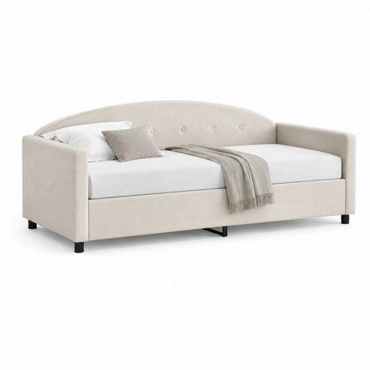 Letto singolo imbottito beige in poliestere con testiera curva 90 x 200 cm
