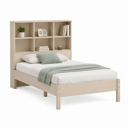 Letto matrimoniale con libreria integrata beige in MDF 140 x 200 cm