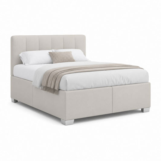 Letto matrimoniale imbottito beige in poliestere con testiera 160 x 200 cm