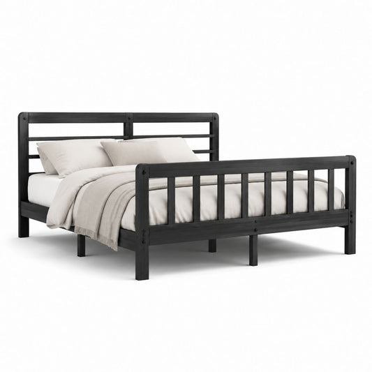 Letto matrimoniale nero in legno massello di pino 160 x 200 cm