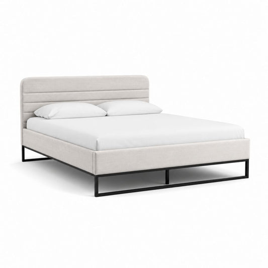Letto matrimoniale imbottito beige in poliestere rettangolare 160 x 200 cm