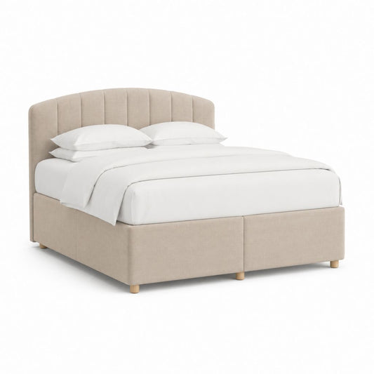 Letto matrimoniale imbottito beige in poliestere con testiera curva 160 x 200 cm 176 x 217 x 110 cm
