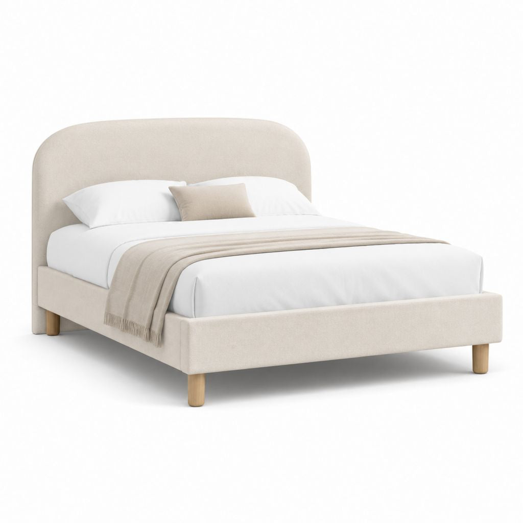 Letto matrimoniale imbottito beige in poliestere con testiera arrotondata 160 x 200 cm