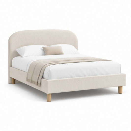 Letto matrimoniale imbottito beige in poliestere con testiera arrotondata 160 x 200 cm