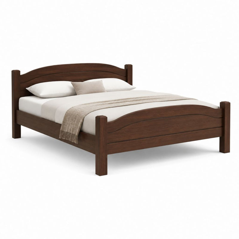 Letto matrimoniale in legno massello marrone scuro con testiera e pediera curve 160 x 200 cm