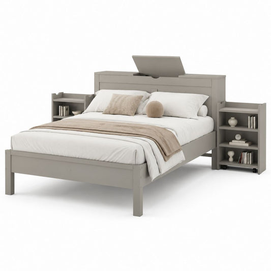 Letto matrimoniale con contenitore e comodini grigio tortora in MDF per materasso 160 x 200 cm