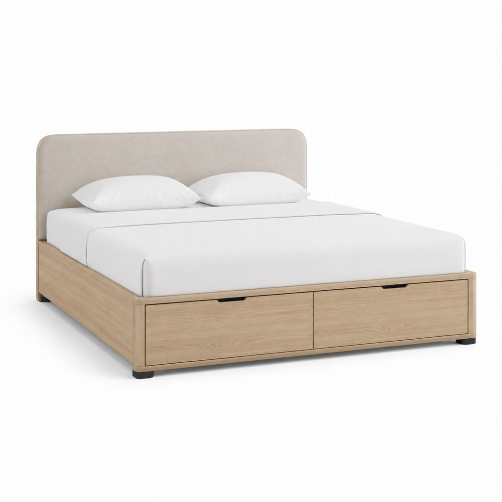 Letto matrimoniale con 2 cassetti rovere chiaro beige in pannelli di particelle 160 x 200 cm