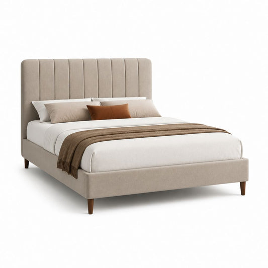 Letto matrimoniale imbottito beige in poliestere rettangolare 160 x 200 cm