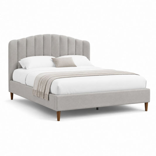 Letto matrimoniale imbottito grigio chiaro in poliestere con testiera ad arco 160 x 200 cm