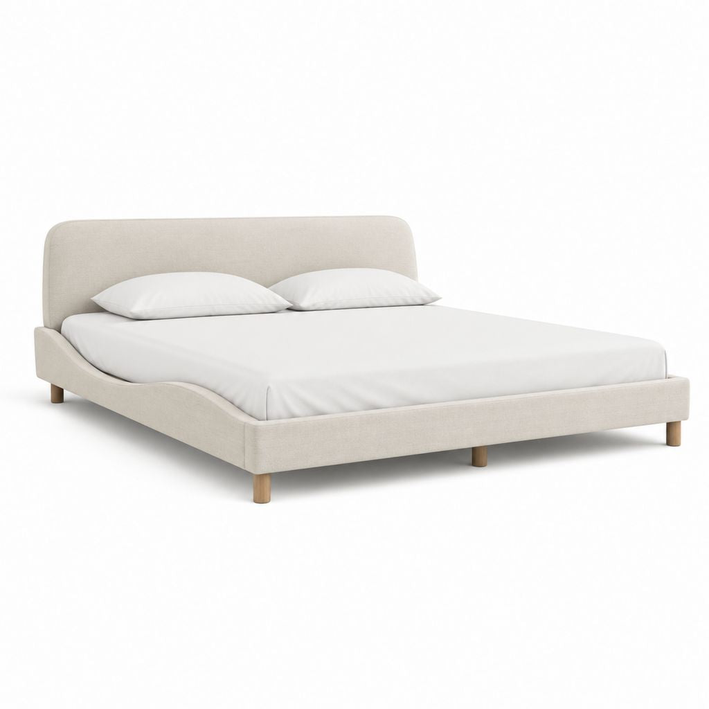 Letto matrimoniale imbottito beige in poliestere 160 x 200 cm con testiera arrotondata