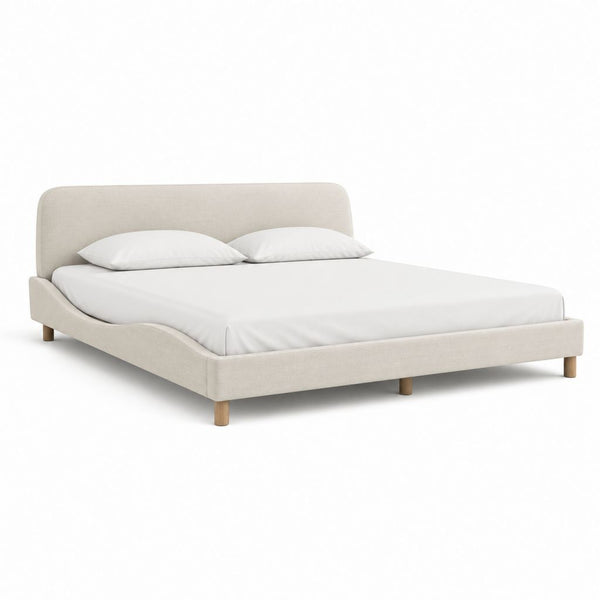 Letto matrimoniale imbottito beige in poliestere 160 x 200 cm con testiera arrotondata