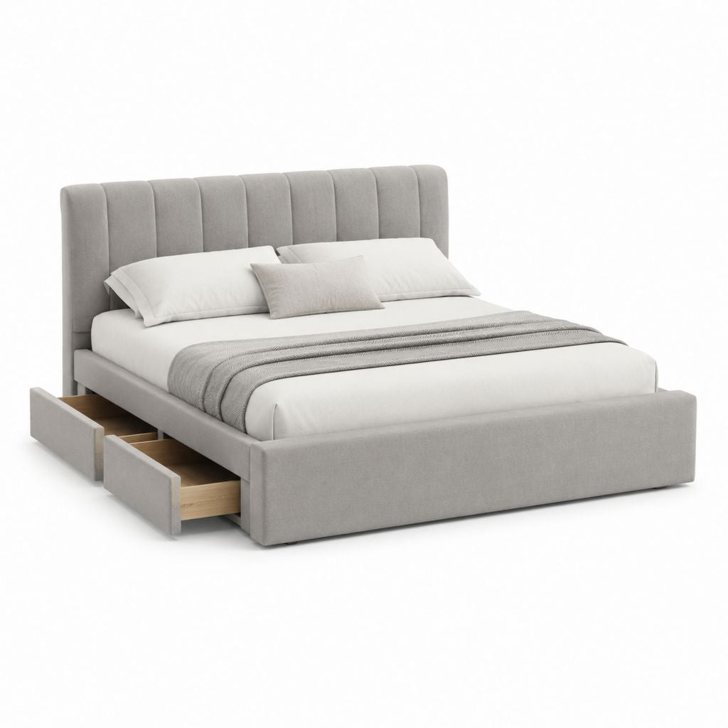 Letto matrimoniale con 2 cassetti grigio in poliestere rettangolare 160 x 200 cm