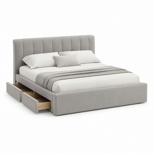 Letto matrimoniale con 2 cassetti grigio in poliestere rettangolare 160 x 200 cm