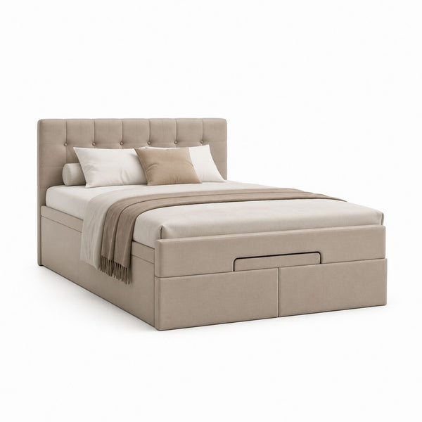 Letto matrimoniale contenitore beige in poliestere 160 x 200 cm