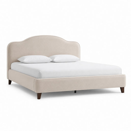 Letto matrimoniale imbottito beige in poliestere con testiera sagomata 160 x 200 cm