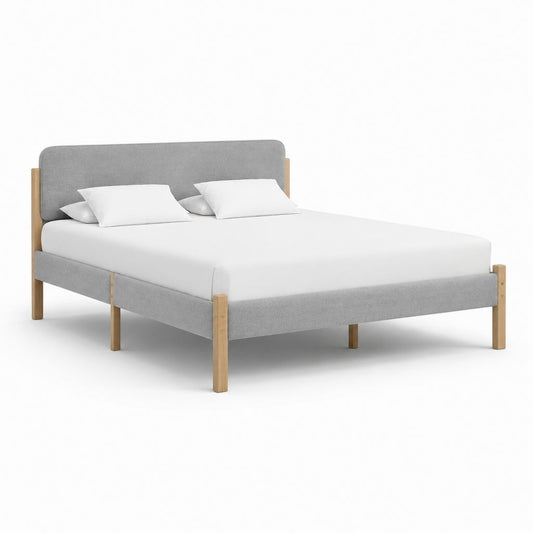 Letto matrimoniale con struttura 160 x 200 cm grigio in legno massello e poliestere