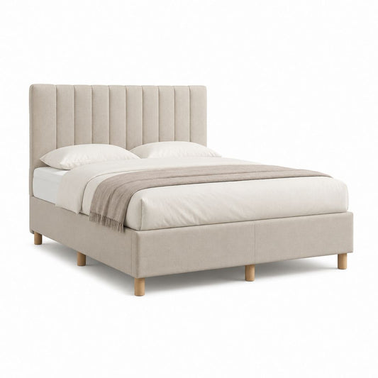 Letto matrimoniale imbottito beige in poliestere con testiera alta 160 x 200 cm