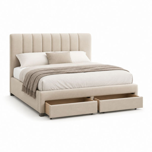 Letto matrimoniale contenitore rettangolare beige in poliestere 160 x 200 cm