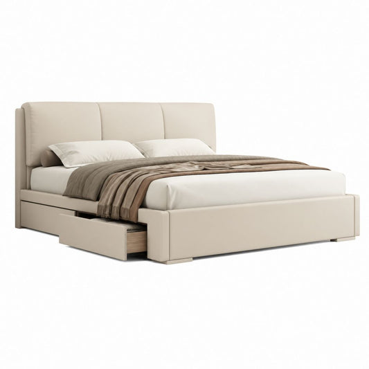 Letto matrimoniale contenitore beige in rivestimento PU rettangolare 160x200 cm con 2 cassetti