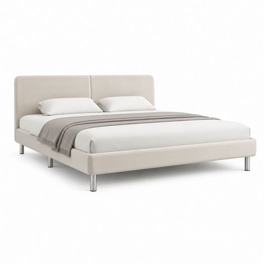 Letto matrimoniale imbottito beige in poliestere con testiera rettangolare 178 x 218 x 110 cm per materasso 160 x 200 cm
