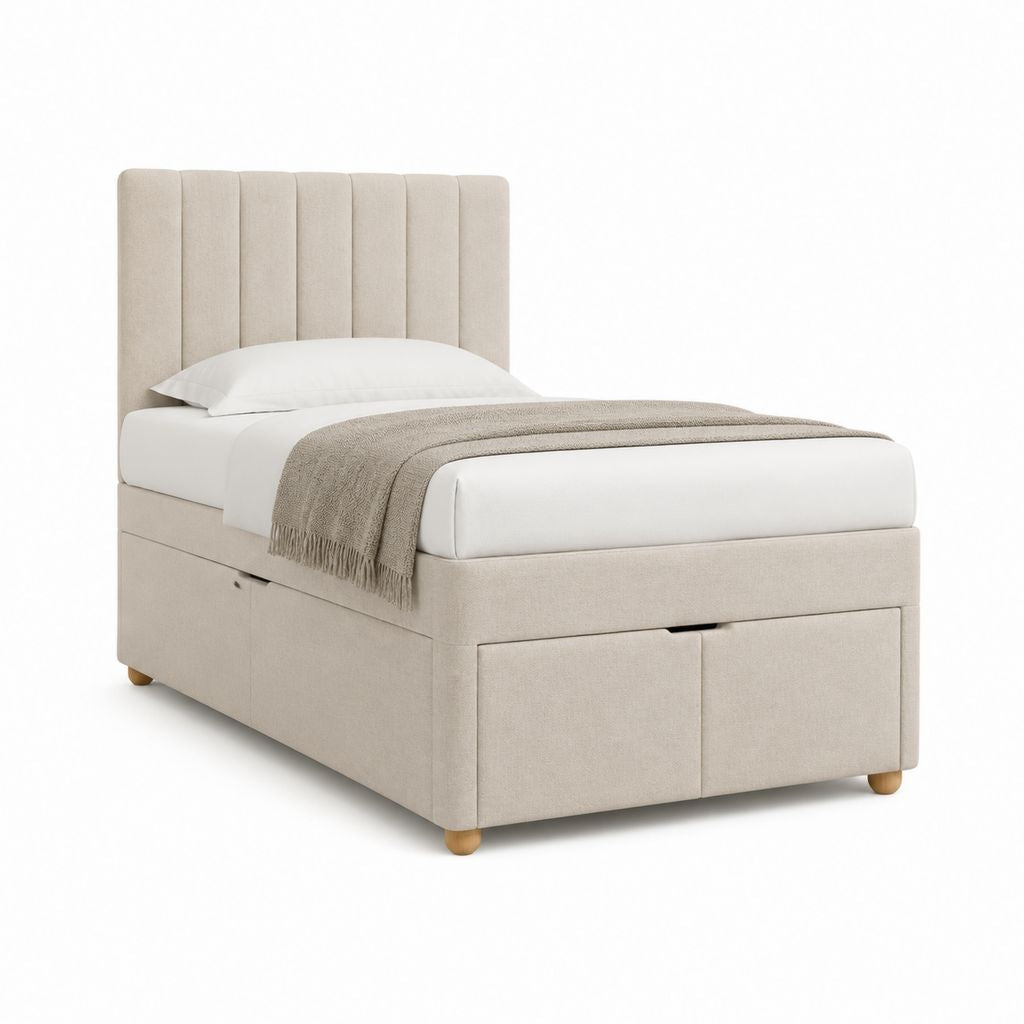 Letto singolo contenitore con cassetti beige in poliestere rettangolare 90 x 200 cm