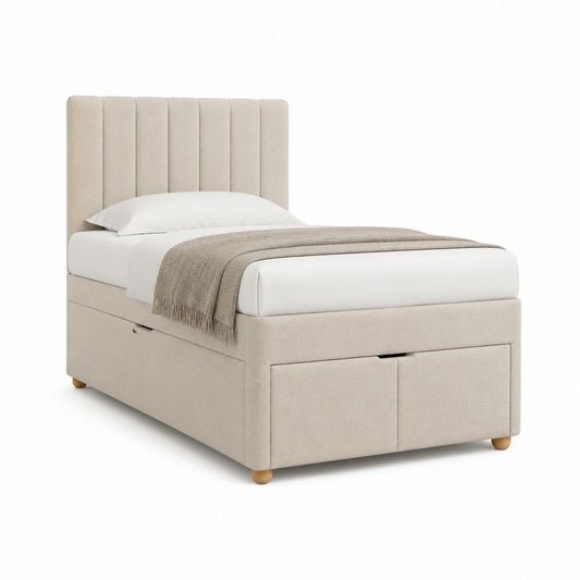 Letto singolo contenitore con cassetti beige in poliestere rettangolare 90 x 200 cm