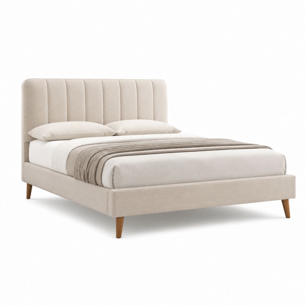 Letto matrimoniale imbottito beige in poliestere rettangolare 160 x 200 cm