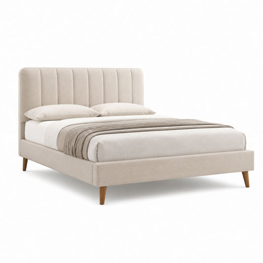 Letto matrimoniale imbottito beige in poliestere rettangolare 160 x 200 cm