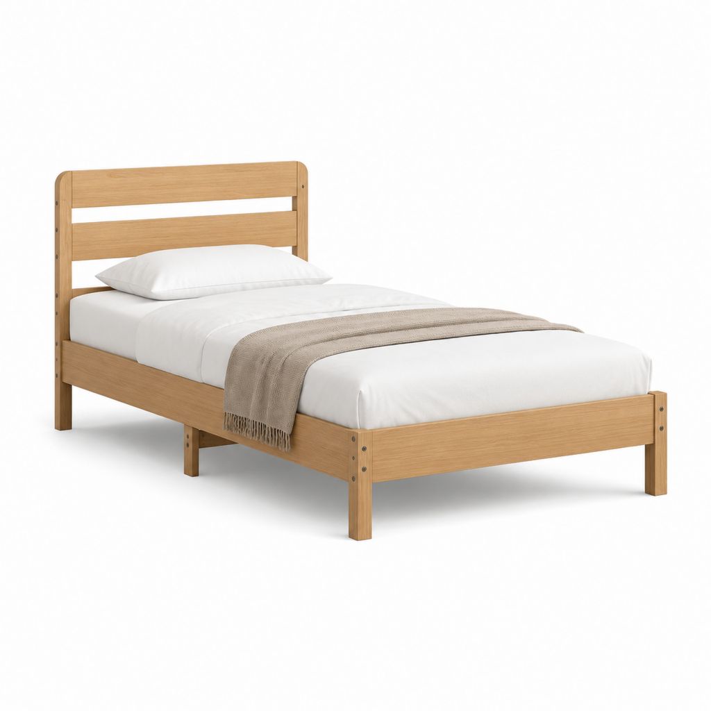 Letto singolo struttura rettangolare in legno massello di pino naturale 90 x 200 cm